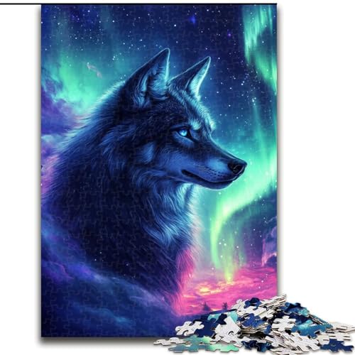 Puzzle 1000 Teile Wolf unter der Aurora, Teenager, Paare und Freunde zum Geburtstag, zu Weihnachten (Größe 50x75cm) von LYXIANY