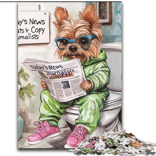 Puzzle 1000 Teile Yorkshire Terrier Go Toilet, anspruchsvolles DIY-Denkspiel, perfektes Familienspiel oder dekoratives Geschenk, Größe: 50x75cm von LYXIANY