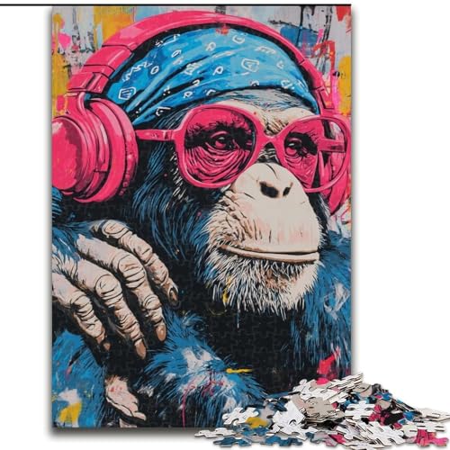 Puzzle 1000 Teile für Erwachsene, AFFE mit Kopfhörer, Puzzle, Teenager, Paare und Freunde zum Geburtstag, zu Weihnachten (Größe 26x38cm) von LYXIANY