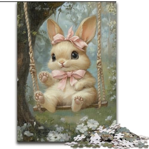 Puzzle 1000 Teile für Erwachsene, Baby-Häschen auf der Schaukel, Spielzeug, Lernspiele, Stressabbau, Stärkung der Liebe zwischen Paaren (Größe 50x75cm) von LYXIANY