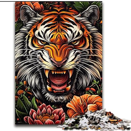 Puzzle 1000 Teile für Erwachsene, Blumen- und Tiger-Puzzle, anspruchsvolle DIY-Kunst für Enthusiasten, Entspannung (Größe 26x38cm) von LYXIANY