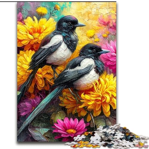 Puzzle 1000 Teile für Erwachsene, Blumen und Vögel aus Holz, perfekt als Geburtstags-, Weihnachts, Größe 50x75cm, DIY-Kunstdekor von LYXIANY