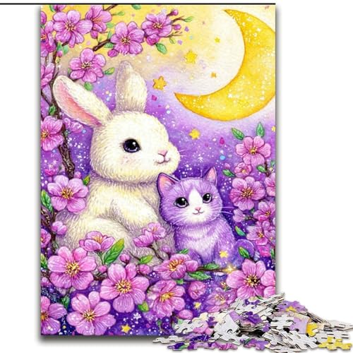 Puzzle 1000 Teile für Erwachsene, Blumenhase, Stressabbau mit vollständig ineinandergreifenden, zufällig geformten Teilen für Kinder ab 14 Jahren (Größe 50x75cm) von LYXIANY