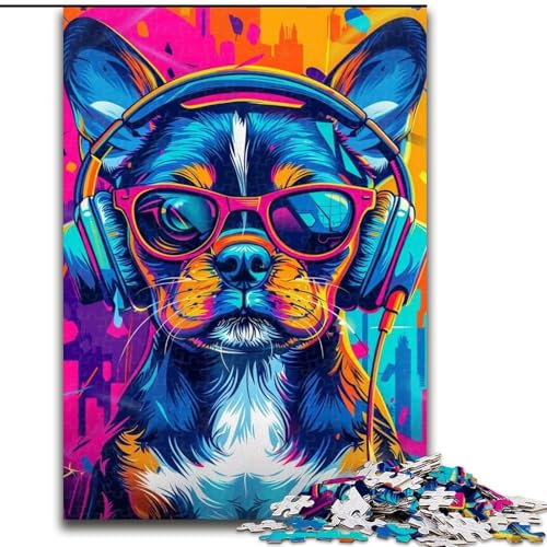 Puzzle 1000 Teile für Erwachsene, Boxerwelpe mit Kopfhörern, Puzzle, Spiel für Erwachsene, Geschenk, Familieninteraktives Spiel, Gehirn-Herausforderung, Geschenk (Größe 26x38cm) von LYXIANY