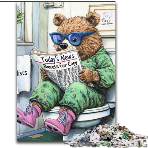 Puzzle 1000 Teile für Erwachsene, Brown Bear Go Toilet, Unmögliches Puzzle für Erwachsene, 26x38cm, Gehirn-forderndes DIY-Dekorationsspiel, interaktives Familienspielzeug von LYXIANY