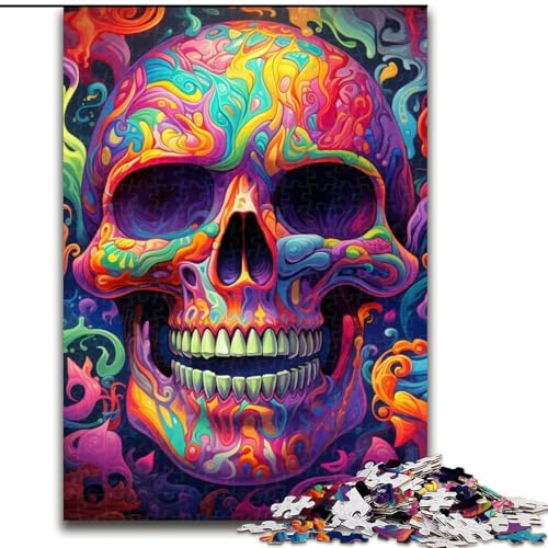 Puzzle 1000 Teile für Erwachsene, Bunter Kunst-Totenkopf, Unmögliches Puzzle für Erwachsene, 26x38cm, Denksportaufgabe, Spiel für Erwachsene, interaktive Familienaktivität von LYXIANY