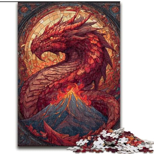 Puzzle 1000 Teile für Erwachsene, Buntglas-Drachen-Puzzle, Spiel für Erwachsene, Geschenk, Familien-Interaktives Spiel, Gehirn-Herausforderung, Geschenk (Größe 50x75cm) von LYXIANY