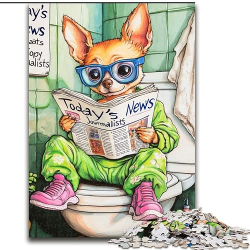 Puzzle 1000 Teile für Erwachsene, Chihuahua Go Toilet, 1000-teiliges Puzzle entwickelt Hand-Auge-Koordinationsfähigkeiten, 26x38cm von LYXIANY