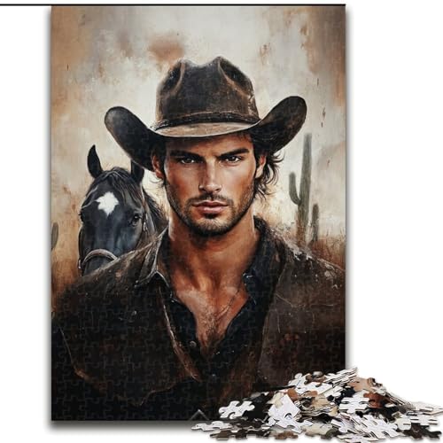 Puzzle 1000 Teile für Erwachsene, Cowboy-Ölgemälde, geeignet für Personen ab 14 Jahren. Anspruchsvoll zu vervollständigen, Aber lustig und humorvoll. Tolles Geschenk (Größe 50x75cm) von LYXIANY