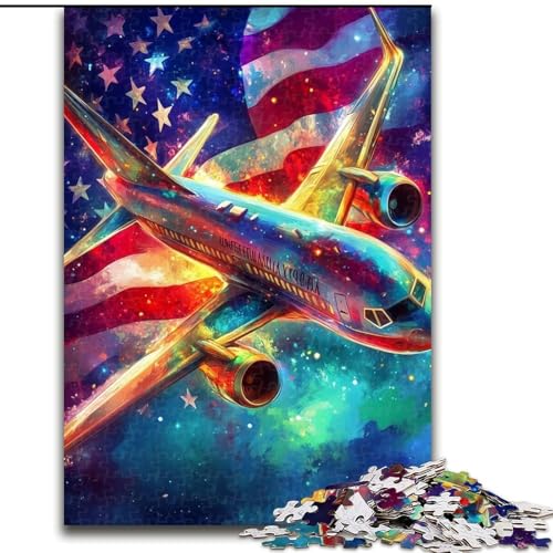 Puzzle 1000 Teile für Erwachsene, Flugzeug mit amerikanischer Flagge, Lernspielzeug für Kinder ab 14 Jahren, ganze Familie (Größe 26x38cm) von LYXIANY