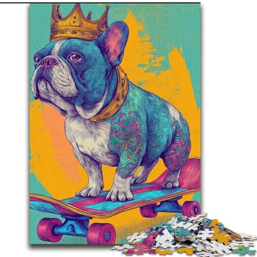 Puzzle 1000 Teile für Erwachsene, Französische Bulldogge, Skateboard-Puzzle, anspruchsvolle DIY-Kunst für Enthusiasten, Entspannung (Größe 26x38cm) von LYXIANY