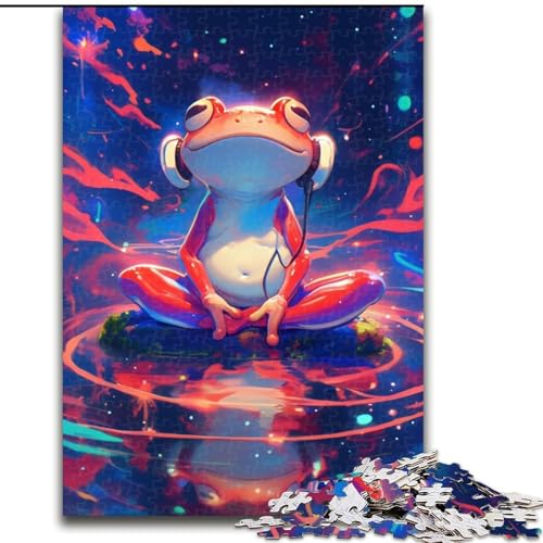 Puzzle 1000 Teile für Erwachsene, Frosch hört Musik, Lernspiele, Heimdekoration, geeignet für die Schreibtischdekoration (Größe 26x38cm) von LYXIANY