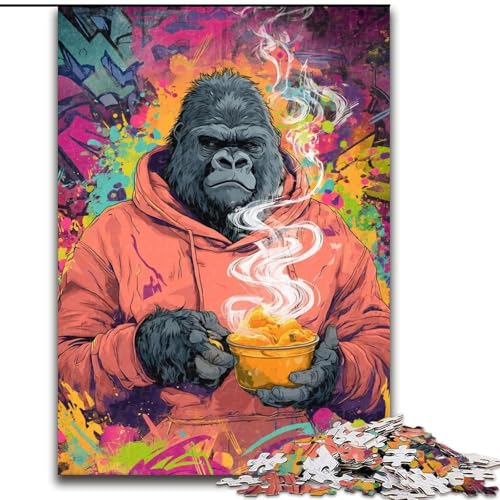 Puzzle 1000 Teile für Erwachsene, Geschenk zum Thema Rauchiger Schimpanse, pädagogisches Familienspiel, Wanddekoration, einzigartige Geburtstags, 38x26cm von LYXIANY
