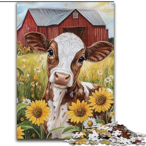 Puzzle 1000 Teile für Erwachsene, Geschenke, Bauernhof, Sonnenblumenkühe, Dekomprimierendes, intellektuelles Lernspielzeug, Geburtstagsgeschenk, Geschenke, Wandkunst (Größe 26x38cm) von LYXIANY