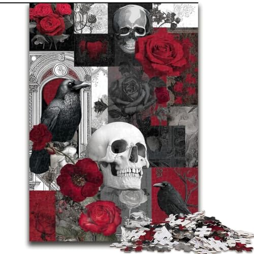 Puzzle 1000 Teile für Erwachsene, Geschenke, Rosenschädel, Dekomprimierendes intellektuelles Lernspielzeug, Geburtstagsgeschenk, Geschenke, Wandkunst (Größe 26x38cm) von LYXIANY