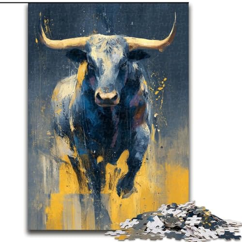 Puzzle 1000 Teile für Erwachsene, Geschenke, Stier-Ölgemälde, Spielzeug, Lernspiele, Stressabbau, einzigartige Heimdekoration und Geschenke (Größe 26x38cm) von LYXIANY