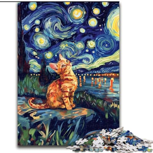 Puzzle 1000 Teile für Erwachsene, Geschenke „Katze unter dem Nachthimmel“, Spiele, Spielzeug, Geschenk, einzigartige Geburtstags- und Geschenkideen für Kinder ab 14 Jahren (Größe 26x38cm) von LYXIANY