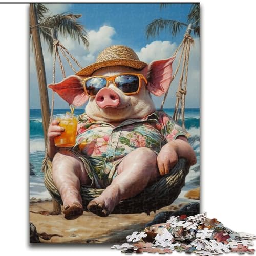 Puzzle 1000 Teile für Erwachsene, Geschenke Schwein im Urlaub, anspruchsvolles Spielspielzeug, ganze Familie (Größe 50x75cm) von LYXIANY