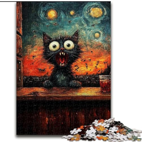Puzzle 1000 Teile für Erwachsene, Geschenke zum Thema Nachthimmel, schockierte Katze, Dekomprimierendes intellektuelles Lernspielzeug, Geburtstagsgeschenk, Geschenke, Wandkunst (Größe 50x75cm) von LYXIANY