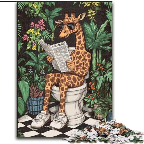 Puzzle 1000 Teile für Erwachsene, Giraffe in der Toilette, für 14+, anspruchsvolles Spiel als Geschenk für die ganze Familie und Freunde (Größe 50x75cm) von LYXIANY