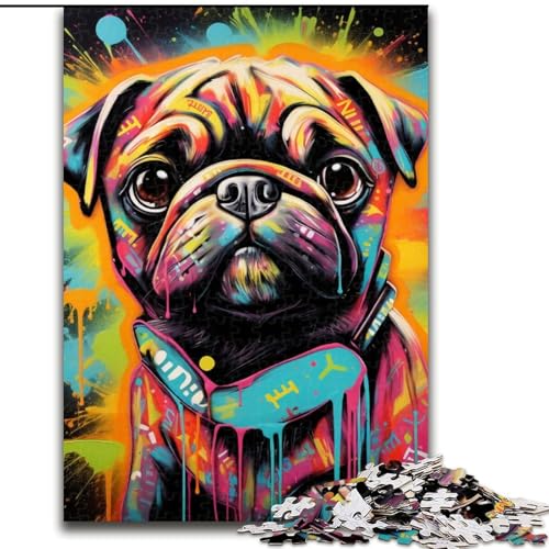 Puzzle 1000 Teile für Erwachsene, Graffiti-Malerei, Mops, Holzpuzzle, Denkspiel für Teenager, 50x75cm Puzzle 1000 Teile für Erwachsene, Graffiti-Malerei, Mops, Holzpuzzle, Denkspiel für Teenager, 50x75cm von LYXIANY