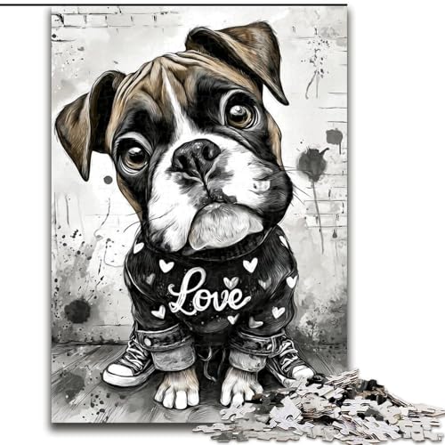 Puzzle 1000 Teile für Erwachsene, Happy Boxer Puppy Puzzle, anspruchsvolle DIY-Kunst für Enthusiasten, Entspannung (Größe 26x38cm) von LYXIANY