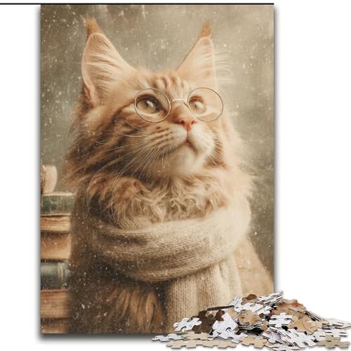 Puzzle 1000 Teile für Erwachsene, Happy Cat-Puzzle aus Holz, farbenfrohe Heimdekoration und interaktives Familienspiel, Größe 50x75cm von LYXIANY