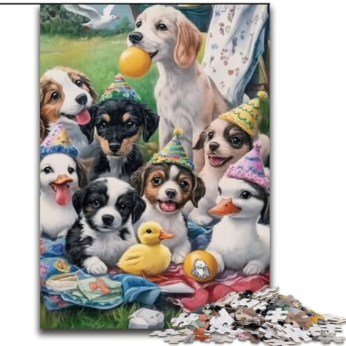 Puzzle 1000 Teile für Erwachsene, Hundepicknick-Puzzle aus Holz, perfekt für Halloween, Weihnachten, Geburtstagsgeschenk, Größe 50x75cm von LYXIANY