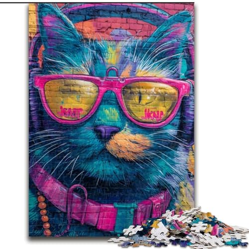 Puzzle 1000 Teile für Erwachsene, Katze mit Kopfhörern, geeignet für Kinder ab 14 Jahren, intellektuelles Spielzeugspiel, Lernspiel für Geburtstag und Weihnachten (Größe 26x38cm) von LYXIANY
