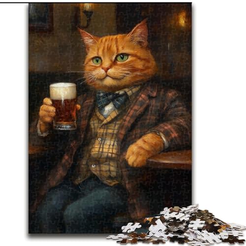 Puzzle 1000 Teile für Erwachsene, Katze trinkt Bier, Lernspiele, Heimdekoration, ganze Familie (Größe 50x75cm) von LYXIANY