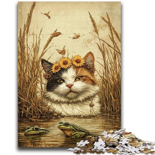Puzzle 1000 Teile für Erwachsene, Katze und Frosch, Denkspiel, Lernspiel für Geburtstag, Weihnachten, für ab 14 Jahren, 26x38cm von LYXIANY