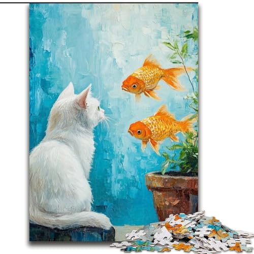 Puzzle 1000 Teile für Erwachsene, Katze und Goldfisch, Puzzle aus Holz, für Geburtstag, Urlaub, Weihnachten, Größe 50x75cm von LYXIANY