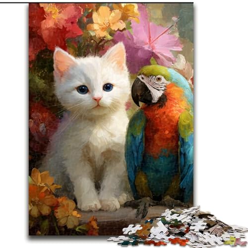 Puzzle 1000 Teile für Erwachsene, Katze und Papagei, Lernspielzeug, Familienspiele, einzigartige Geburtstags- und Geschenkideen (Größe 50x75cm) von LYXIANY