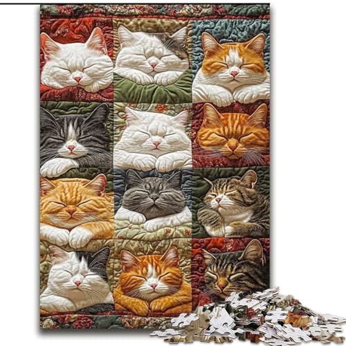 Puzzle 1000 Teile für Erwachsene, Katzencollage aus Holz, Kinder ab 14 Jahren, Größe 50x75cm, Denkspiel für Teenager von LYXIANY