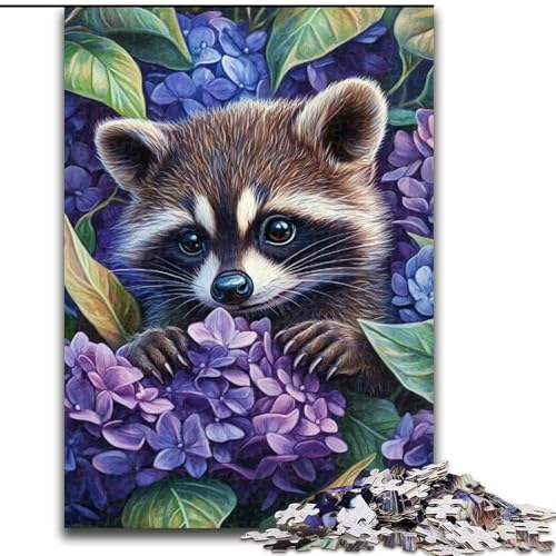 Puzzle 1000 Teile für Erwachsene, Lavendel- und Waschbär-Puzzle aus Holz für Teenager und Jugendliche, ideales Geburtstags, Größe 50x75cm von LYXIANY
