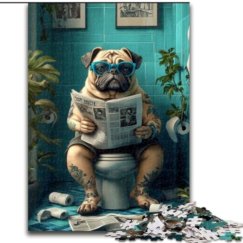 Puzzle 1000 Teile für Erwachsene, Mops sitzt auf der Toilette, Puzzle aus Holz, anspruchsvolles Denkspiel für Teenager, Familienspaß, interaktives Spiel, Größe 50x75cm Puzzle 1000 Teile für Erwachsene, Mops sitzt auf der Toilette, Puzzle aus Holz, anspruchsvolles Denkspiel für Teenager, Familienspaß, interaktives Spiel, Größe 50x75cm von LYXIANY