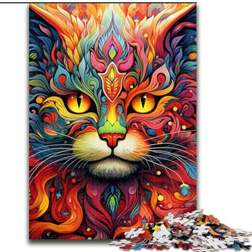 Puzzle 1000 Teile für Erwachsene, Psychedelic Cat, 1000-teiliges Puzzle entwickelt Hand-Auge-Koordinationsfähigkeiten, 26x38cm von LYXIANY