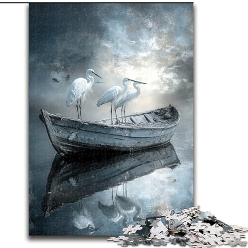 Puzzle 1000 Teile für Erwachsene, Reiher auf dem Boot, Lernspiele, Heimdekoration, ganze Familie (Größe 50x75cm) von LYXIANY