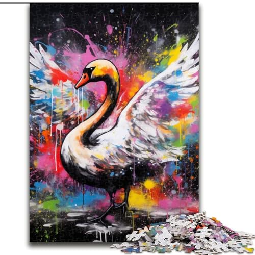 Puzzle 1000 Teile für Erwachsene, Schwanen-Graffiti-Malerei, Holzpuzzle, Denksportaufgabe, Teenager und Heimdekoration, 50x75cm von LYXIANY