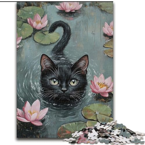 Puzzle 1000 Teile für Erwachsene, Schwarze Katze und Lotus, Puzzle aus Holz, anspruchsvolles Denkspiel für Teenager, Familienspaß, interaktives Spiel, Größe 50x75cm Puzzle 1000 Teile für Erwachsene, Schwarze Katze und Lotus, Puzzle aus Holz, anspruchsvolles Denkspiel für Teenager, Familienspaß, interaktives Spiel, Größe 50x75cm von LYXIANY