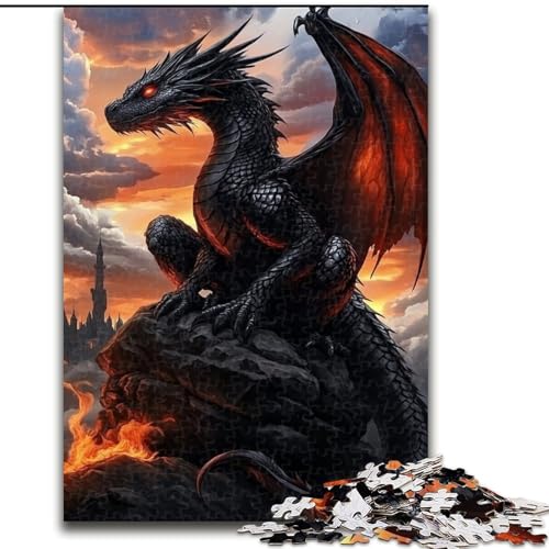 Puzzle 1000 Teile für Erwachsene, Schwarzer Drache, Puzzle aus Holz, anspruchsvolles Denkspiel für Teenager, Familienspaß, interaktives Spiel, Größe 50x75cm von LYXIANY