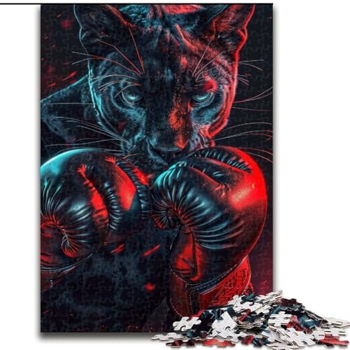 Puzzle 1000 Teile für Erwachsene, Schwarzer Leoparden-Boxer, anspruchsvolles Denkspiel, Familienaktivität, Heimdekoration, (Größe 50x75cm) von LYXIANY