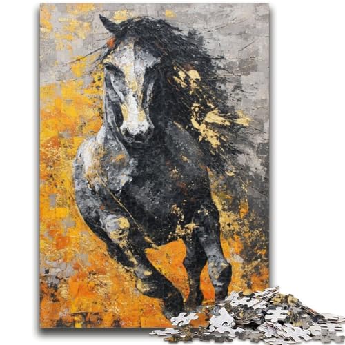 Puzzle 1000 Teile für Erwachsene, Schwarzes Goldenes Pferd, Denkspiel, Lernspiel für Geburtstag, Weihnachten, für ab 14 Jahren, 26x38cm von LYXIANY
