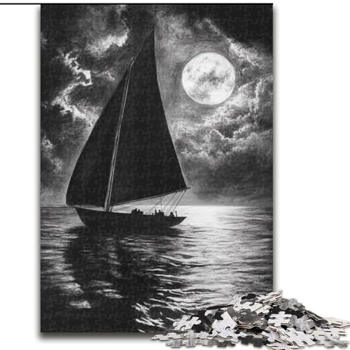 Puzzle 1000 Teile für Erwachsene, Segelboot bei Nacht, Familienspiel zum Stressabbau, schwierige Herausforderung, EIN Kunstwerk für Kinder ab 14 Jahren (Größe 50x75cm) von LYXIANY