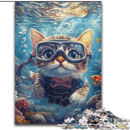 Puzzle 1000 Teile für Erwachsene, Taucherkatzen-Puzzle aus Holz, Denksportspiel, interaktives Familienspiel, geeignet für Kinder ab 14 Jahren, Größe 50x75cm von LYXIANY