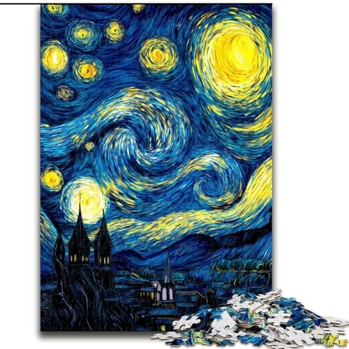 Puzzle 1000 Teile für Erwachsene, Van Goghs Nachthimmel, Dekomprimierendes intellektuelles Lernspielzeug, Geburtstagsgeschenk, Geschenke, Wandkunst (Größe 50x75cm) von LYXIANY