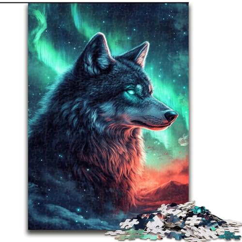 Puzzle 1000 Teile für Erwachsene, Wolf unter der Aurora, pädagogisches Denkspiel, künstlerische Heim- und Bürodekoration, ab 14 Jahren (Größe 50x75cm) von LYXIANY