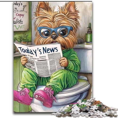Puzzle 1000 Teile für Erwachsene, Yorkshire Terrier Go Toilet, 1000-teiliges Puzzle entwickelt Hand-Auge-Koordinationsfähigkeiten, 26x38cm von LYXIANY