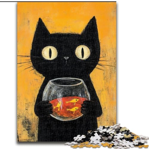 Puzzle 1000 Teile für Erwachsene, abstrakte Kunst, Schwarze Katze, Lernspiele, Heimdekoration, ganze Familie (Größe 50x75cm) von LYXIANY