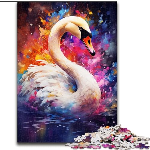Puzzle 1000 Teile für Erwachsene, farbenfrohes Gemälde mit Schwanenmotiv, Größe 50x75cm, Geburtstag, zu Weihnachten und Halloween von LYXIANY
